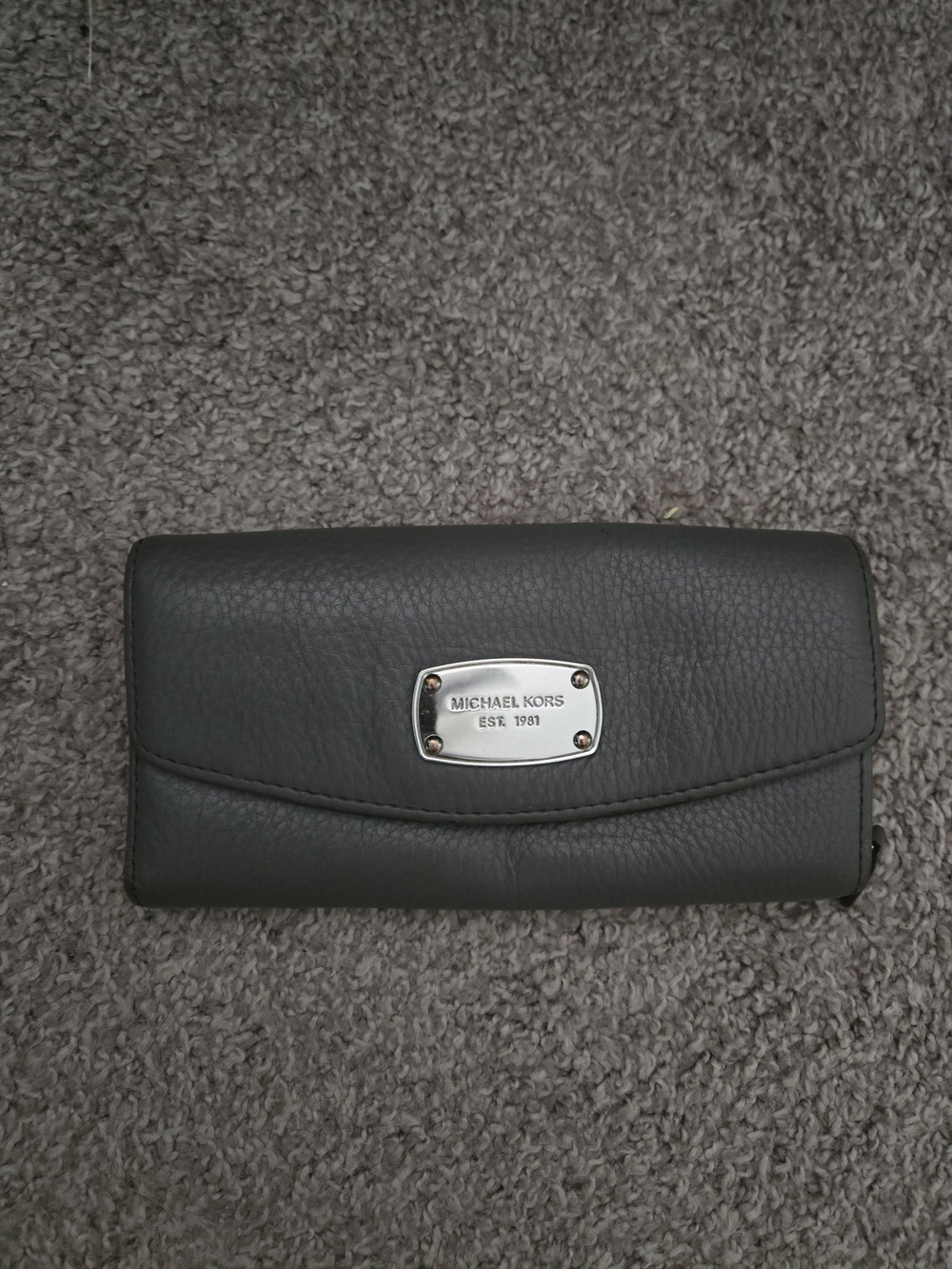Michael Kors Dark Gray Pebbled Leather Wallet with Logo Plaque